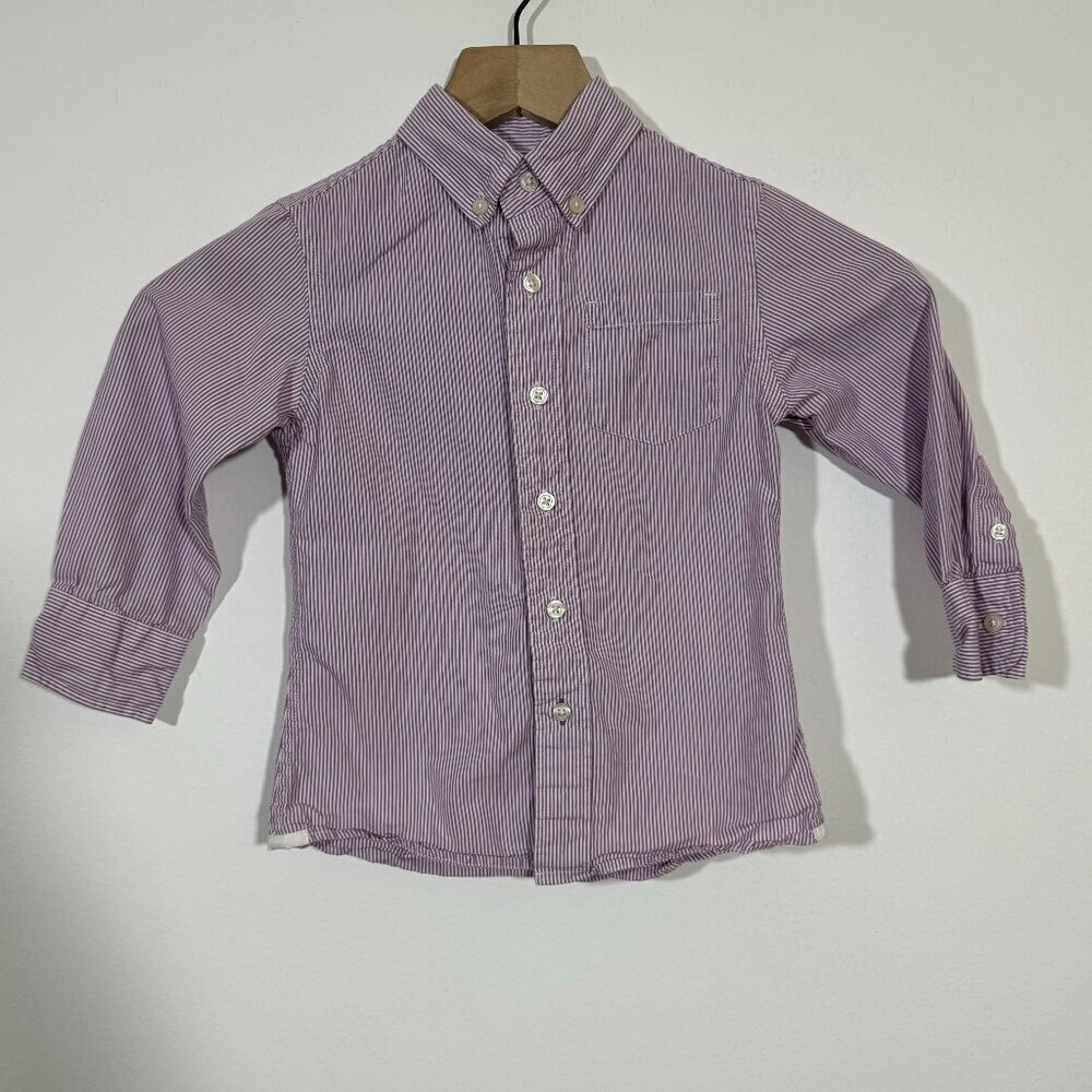 Crewcuts Boys Button Up Cotton Shirt Size 3 Seersucker Purple Preppy Easter